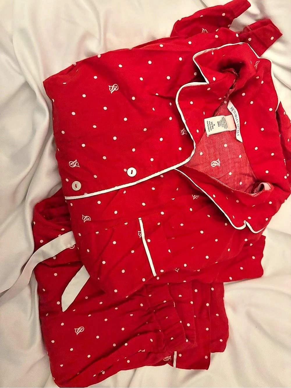 Victoria's Secret Signature Satin Polka Dot Long Pajama Set Kids Red